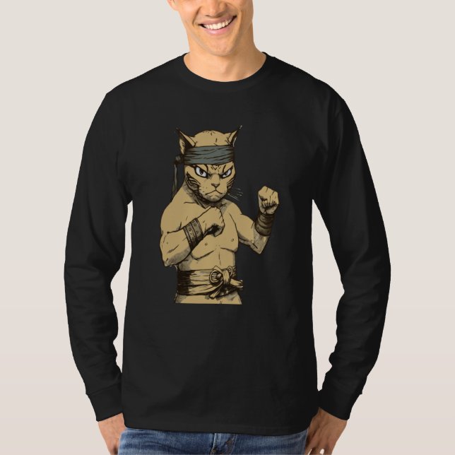 Cat Ninja Fighter Cat Practice Karate T-Shirt (Front)