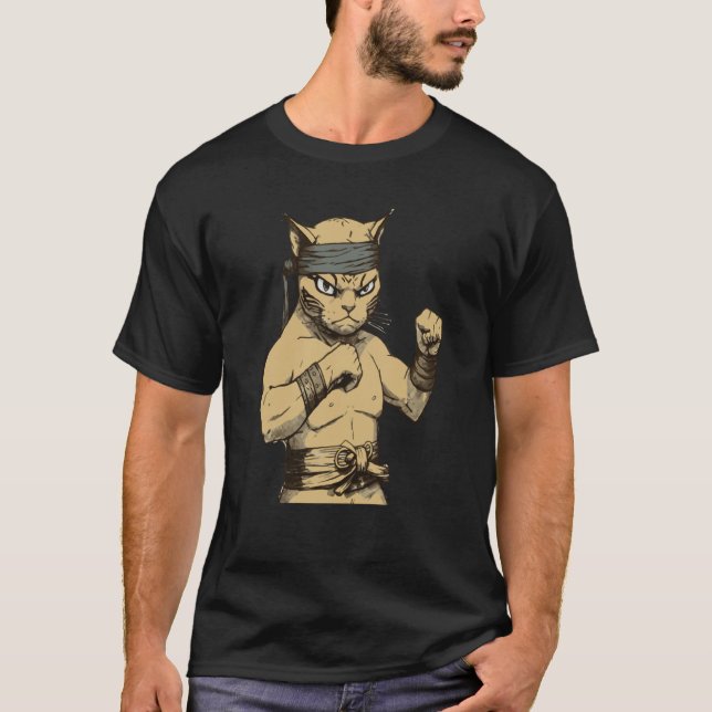 Cat Ninja Fighter Cat Practice Karate T-Shirt (Front)