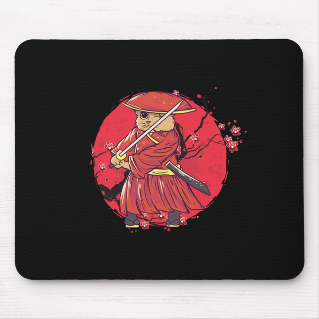 Cat Ninja Katana Kendo Sword Japan Samurai Gift Mouse Pad (Front)