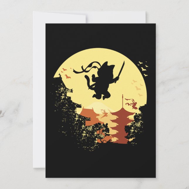 Cat Ninja Samurai Shinobi Kitten Kitty Pet Animal  Invitation (Front)