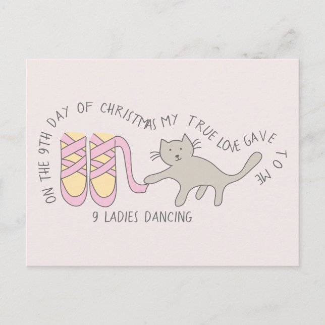 Cat Ninth Day 9 Ladies Dancing Christmas Postcard (Front)