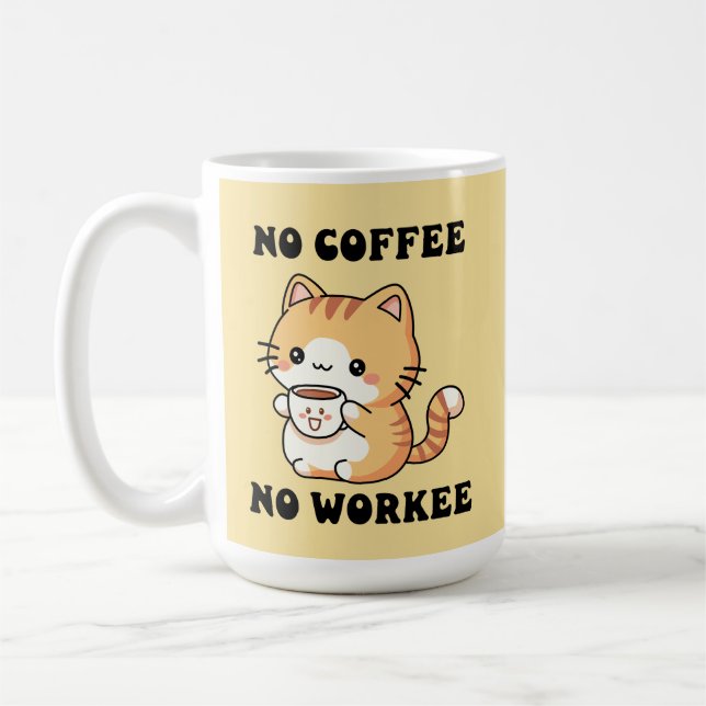 Cat No Coffee No Workee Grumpy Feline Humour Gift Coffee Mug (Left)