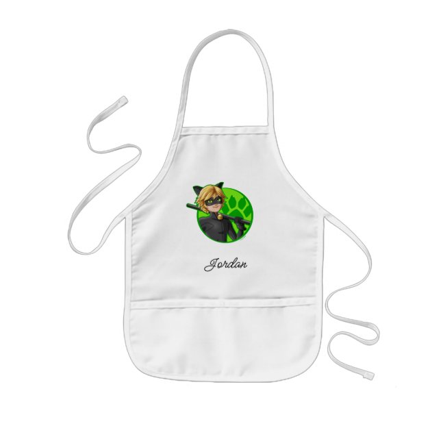 Cat Noir Green Badge Kids Apron (Front)
