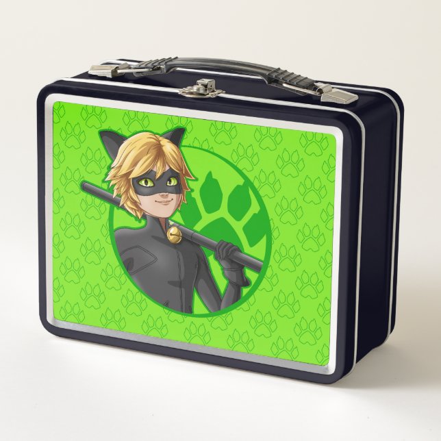 Cat Noir Green Badge Metal Lunch Box (Front)