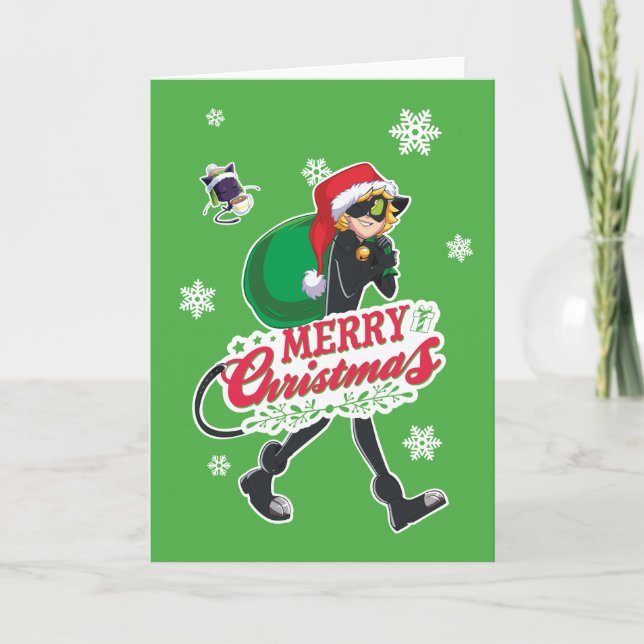 Cat Noir | Merry Christmas Holiday Card (Front)