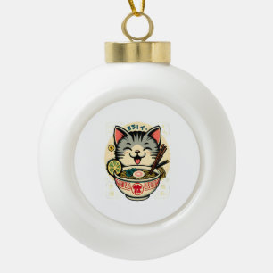 Cat Noodle Japanese Anime ga Kawaii Cat Ceramic Ball Christmas Ornament