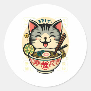 Cat Noodle Japanese Anime ga Kawaii Cat Classic Round Sticker