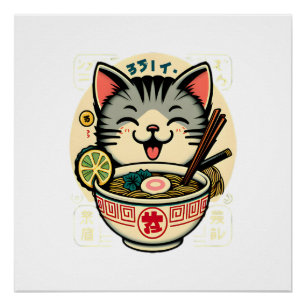 Cat Noodle Japanese Anime ga Kawaii Cat Poster