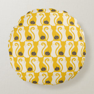 Cat o Lantern Halloween vintage Seamless Pattern Round Cushion