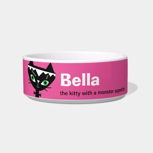 Cat of Frankstein Personalised Cat Bowl - Pink (Front)
