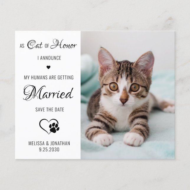 Cat Of Honour Pet Photo Cat Save The Date Cards (Front)
