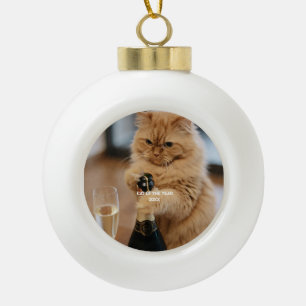 Cat Of The Year 20XX Photo Customize Ceramic Ball Christmas Ornament