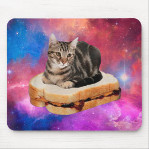 Cat on a bread flying in space mouse pad
