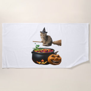 Cat on a broomstick on Halloween. Classic T-Shirt Beach Towel