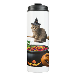 Cat on a broomstick on Halloween. Classic T-Shirt Thermal Tumbler