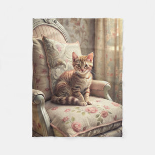 Cat on a chair (Shabby Chic) Fleece Blanket
