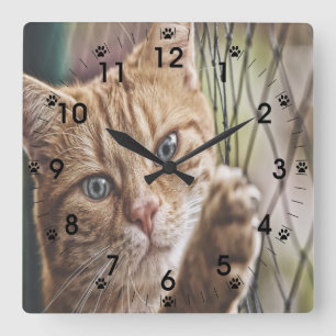 Cat On A Fence Square Wall Clock
