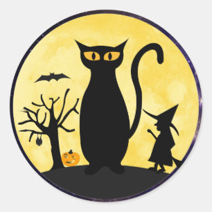 Cat on a Halloween Moon Envelope Seal Stickers