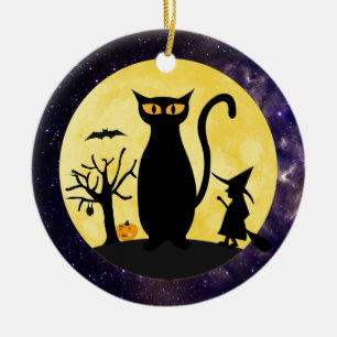 Cat on a Halloween Moon Ornament