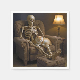Cat On a Halloween Skeleton Napkin