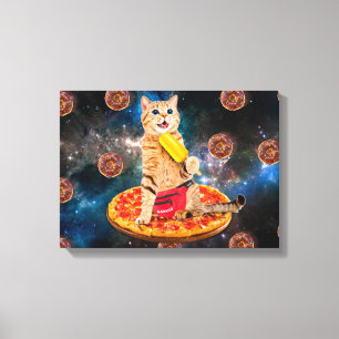 Cat on a pizza eating ice lolly canvas print