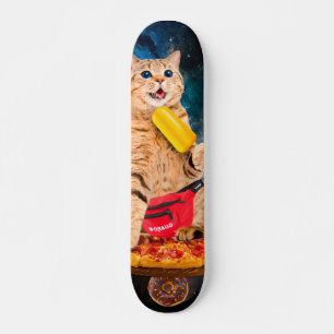 Cat on a pizza eating ice lolly skateboard