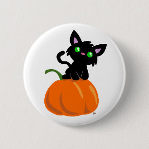 Cat on a Pumpkin Button