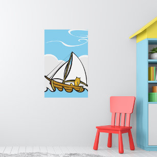 Cat On A Sail Boat Poster