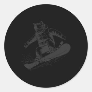 Cat On A Snowboard Snowboarding Cat Lover For Men  Classic Round Sticker
