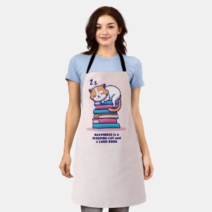 Cat on a Stack of Books Cute Personalized Literary Apron