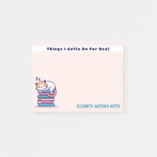 Cat on a Stack of Books Cute Personalized Literary Post-it Notes