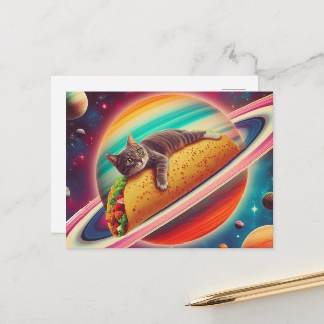 Cat on a Taco Planet Postcard (Front/Back In Situ)