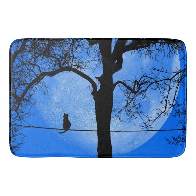 Cat on a Wire Blue Moon Bath Mat (Front)