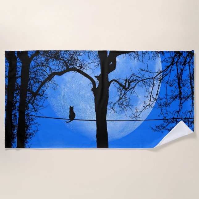 Cat on a Wire Blue Moon Beach Towel (Front)
