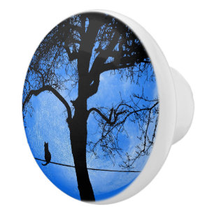 Cat on a Wire Blue Moon Ceramic Knob
