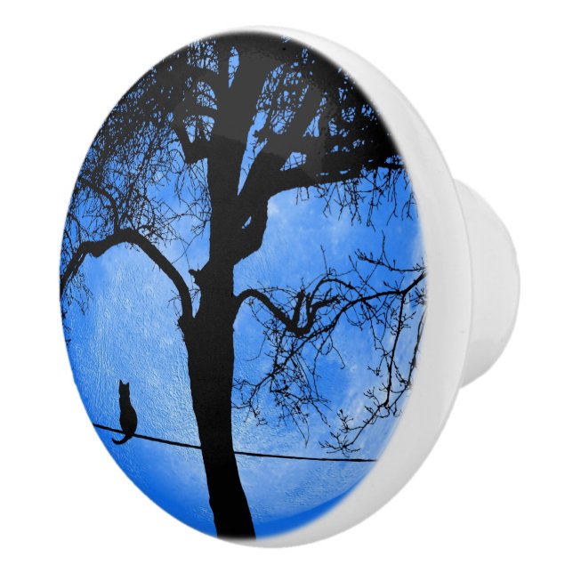Cat on a Wire Blue Moon Ceramic Knob (Right)