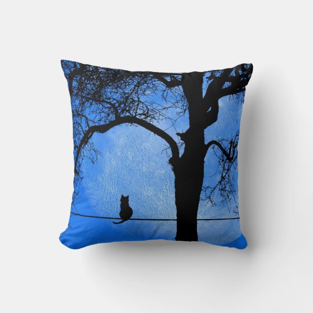 Cat on a Wire Blue Moon Cushion (Front)