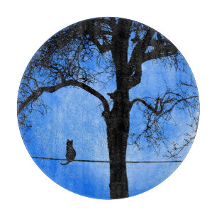 Cat on a Wire Blue Moon Cutting Board