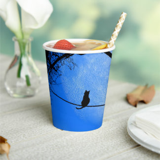 Cat on a Wire Blue Moon Paper Cups