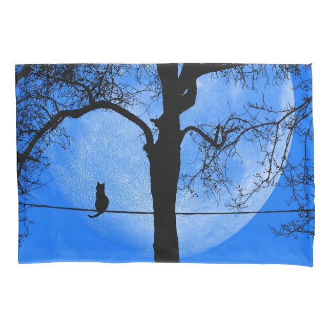 Cat on a Wire Blue Moon Pillowcase (Front)