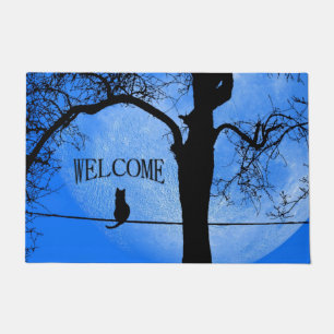 Cat on a Wire Blue Moon Welcome Doormat