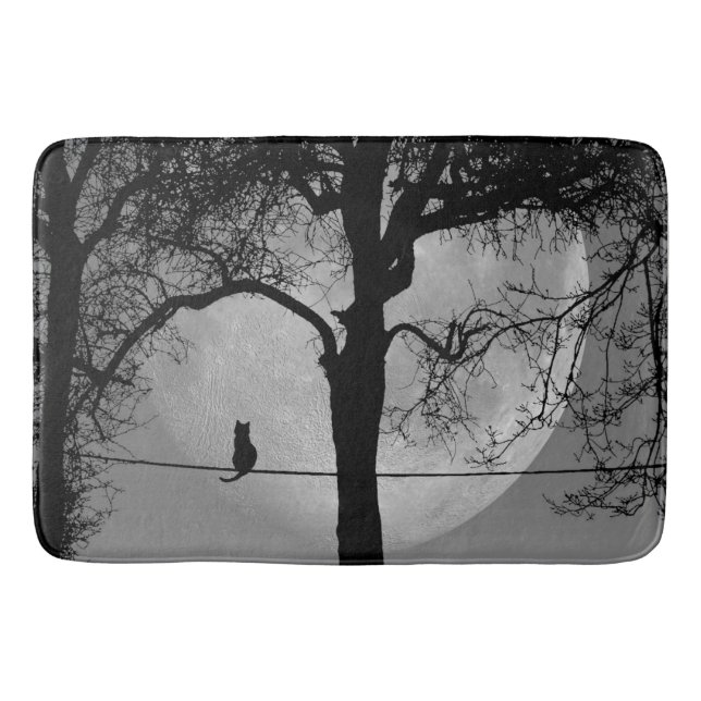 Cat on a Wire Full Moon Bath Mat (Front)