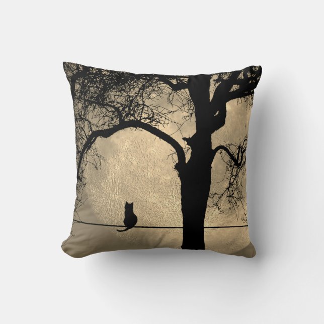 Cat on a Wire Full Moon Cushion (Front)