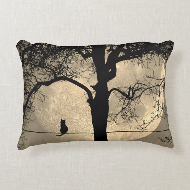 Cat on a Wire Full Moon Decorative Cushion (Front)