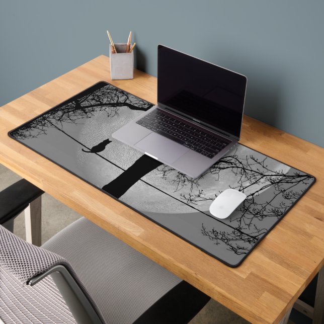 Cat on a Wire Full Moon Desk Mat (Office 2)