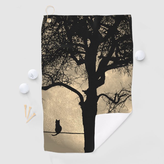 Cat on a Wire Full Moon Golf Towel (InSitu)