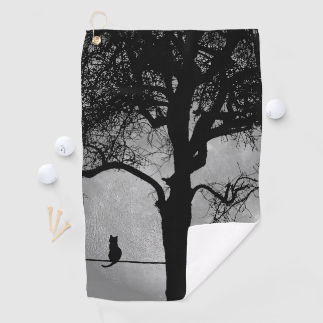 Cat on a Wire Full Moon Golf Towel (InSitu)