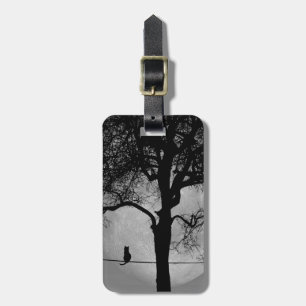 Cat on a Wire Full Moon Luggage Tag