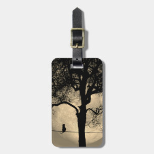 Cat on a Wire Full Moon Luggage Tag