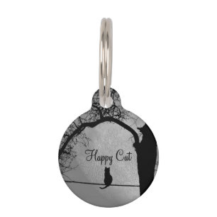 Cat on a Wire Full Moon Owner Info ID # on Back  Pet Tag